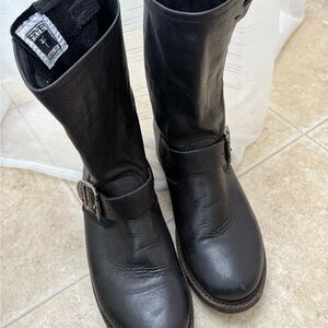 Frye Women Veronica Black Leather Harness Riding Motorcycle Boot